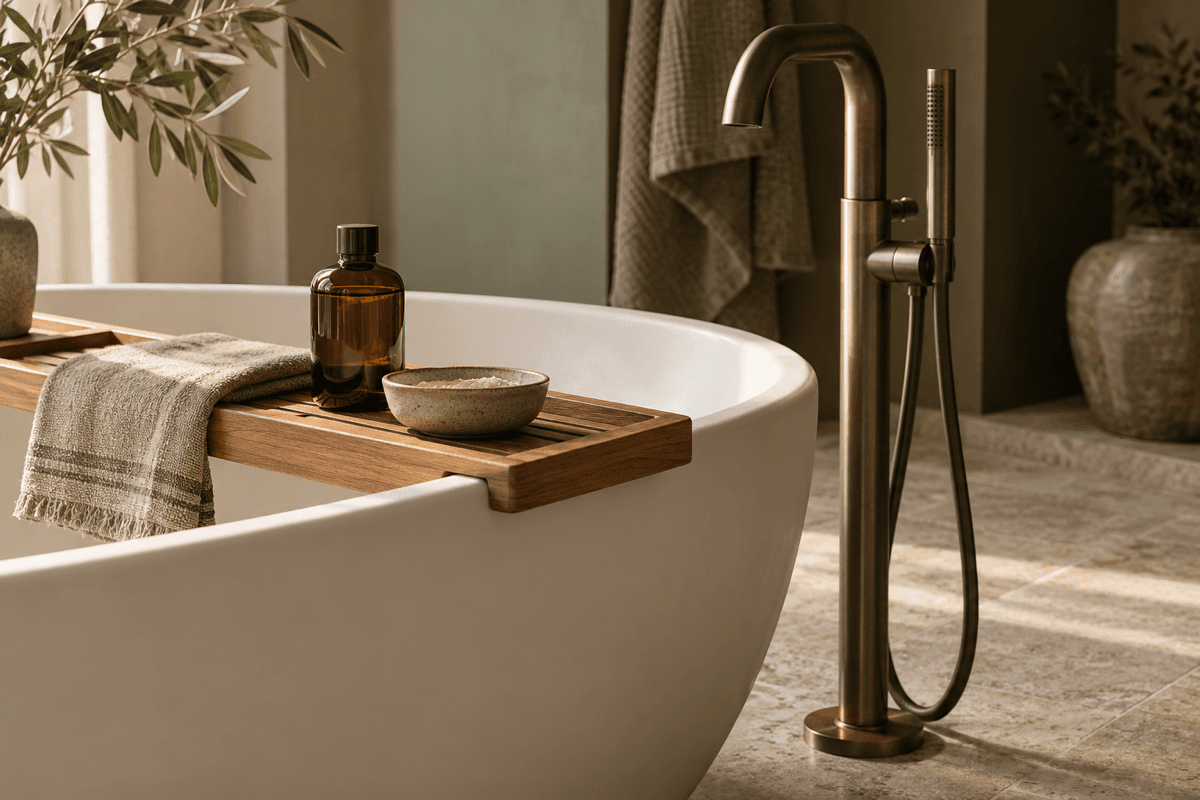 Bathtub Accessories: Caddy Trays, Pop-Up Wastes, Pillows and Grab Rails