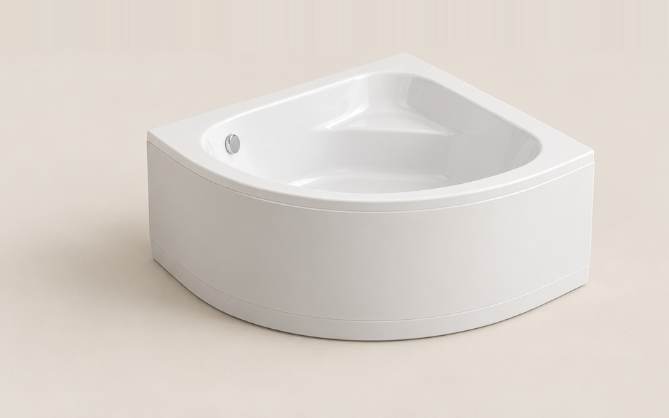 Compact Corner Bathtub from Soak Bath on a plain studio background